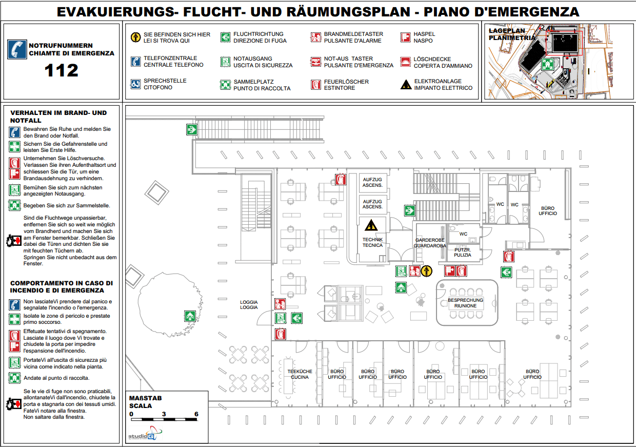 Flucht- und Rettungsplan aus der Brandschutzplanung von Studio G